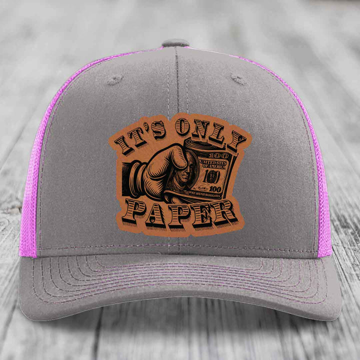 Its Only Paper - Leather Patch Hat - Rawhide to Black Patch - Richardson 112 Snapback Trucker Hat