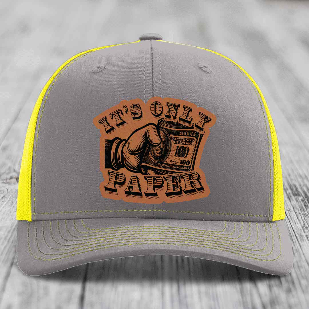 Its Only Paper - Leather Patch Hat - Rawhide to Black Patch - Richardson 112 Snapback Trucker Hat