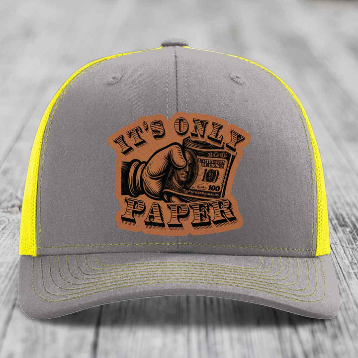 Its Only Paper - Leather Patch Hat - Rawhide to Black Patch - Richardson 112 Snapback Trucker Hat