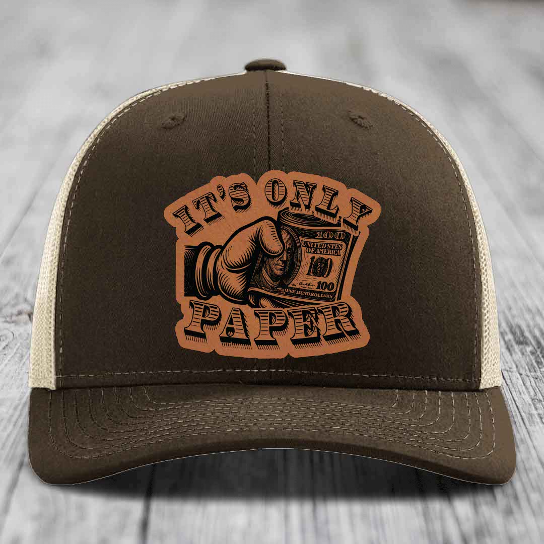 Its Only Paper - Leather Patch Hat - Rawhide to Black Patch - Richardson 112 Snapback Trucker Hat