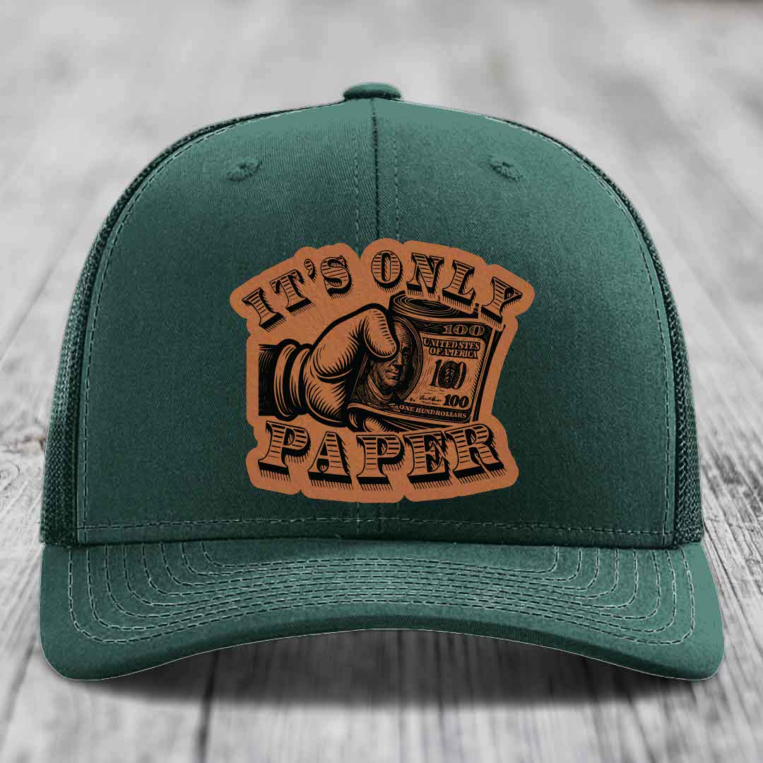 Its Only Paper - Leather Patch Hat - Rawhide to Black Patch - Richardson 112 Snapback Trucker Hat