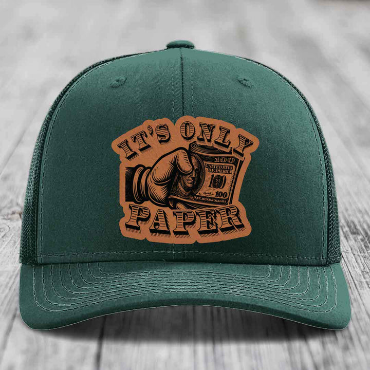 Its Only Paper - Leather Patch Hat - Rawhide to Black Patch - Richardson 112 Snapback Trucker Hat