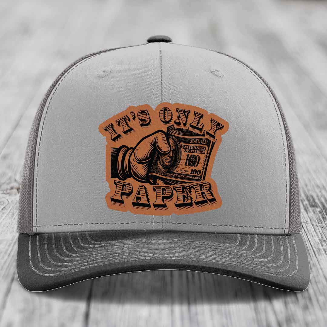 Its Only Paper - Leather Patch Hat - Rawhide to Black Patch - Richardson 112 Snapback Trucker Hat