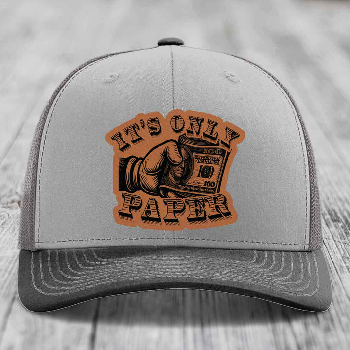 Its Only Paper - Leather Patch Hat - Rawhide to Black Patch - Richardson 112 Snapback Trucker Hat