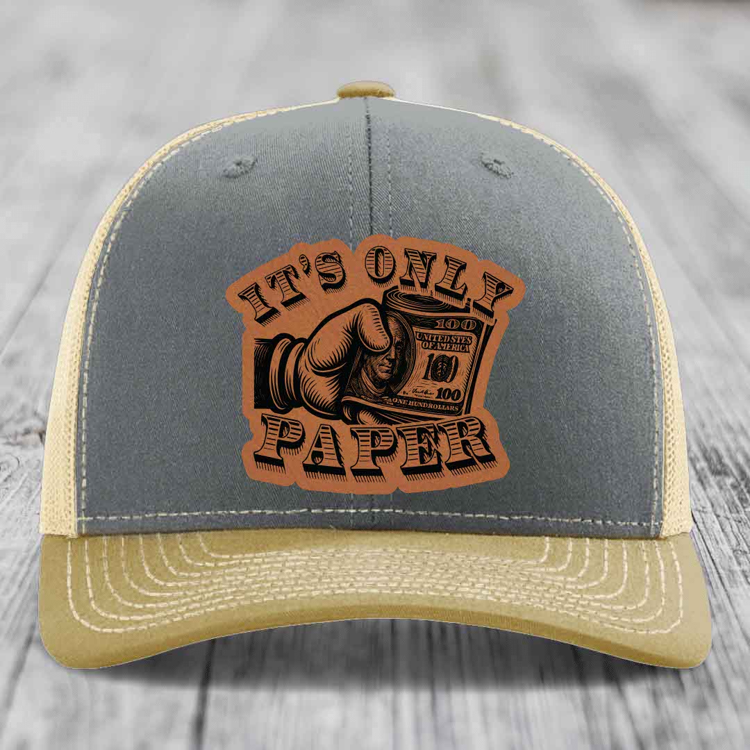 Its Only Paper - Leather Patch Hat - Rawhide to Black Patch - Richardson 112 Snapback Trucker Hat