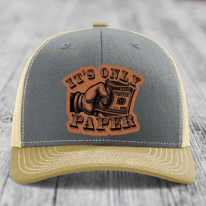 Its Only Paper - Leather Patch Hat - Rawhide to Black Patch - Richardson 112 Snapback Trucker Hat