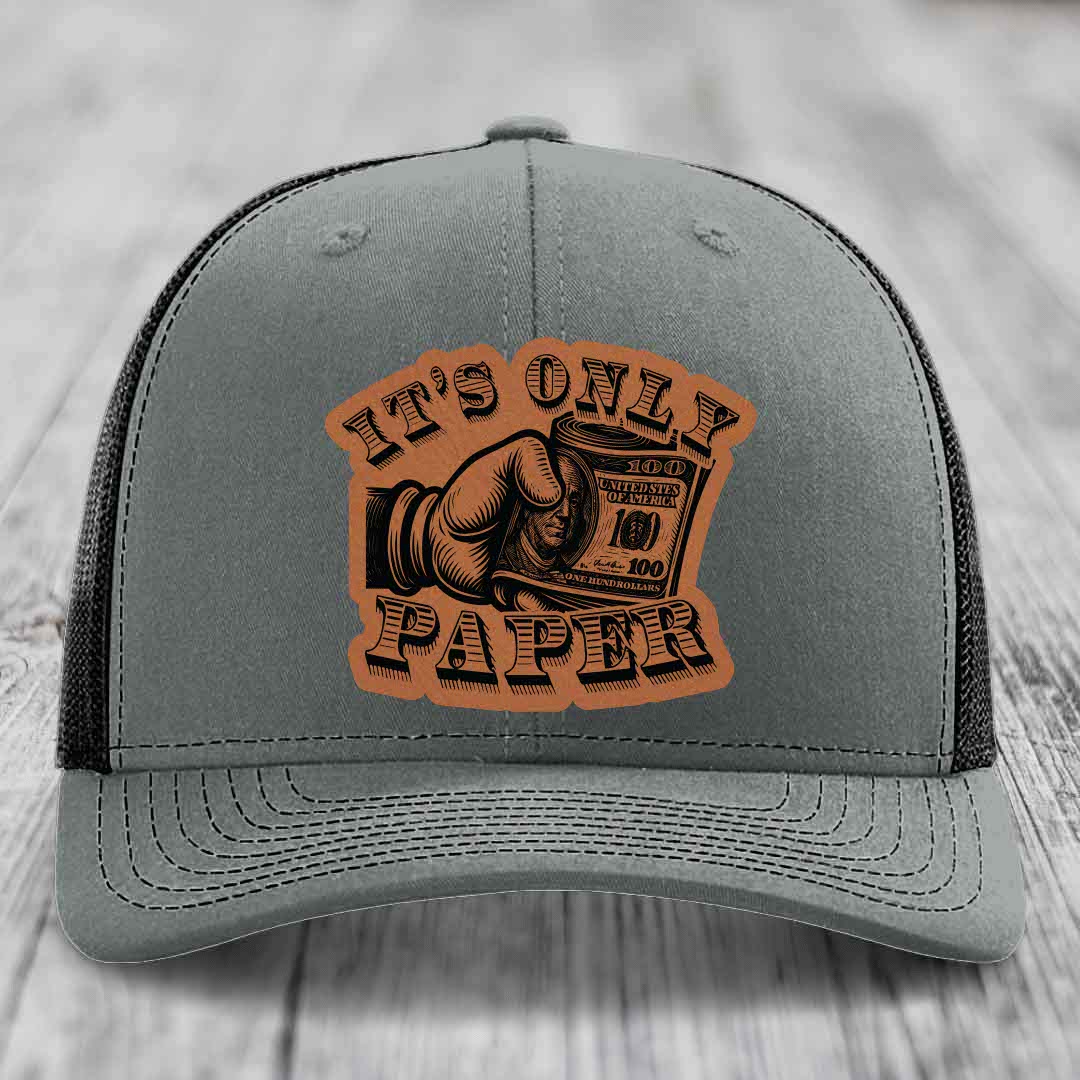 Its Only Paper - Leather Patch Hat - Rawhide to Black Patch - Richardson 112 Snapback Trucker Hat