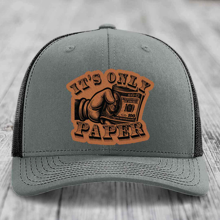 Its Only Paper - Leather Patch Hat - Rawhide to Black Patch - Richardson 112 Snapback Trucker Hat