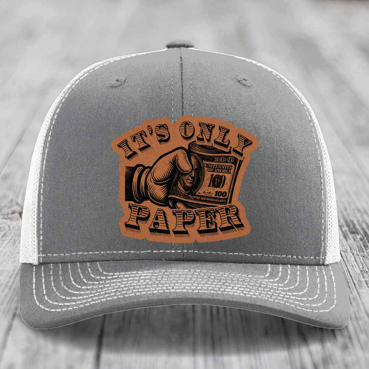 Its Only Paper - Leather Patch Hat - Rawhide to Black Patch - Richardson 112 Snapback Trucker Hat