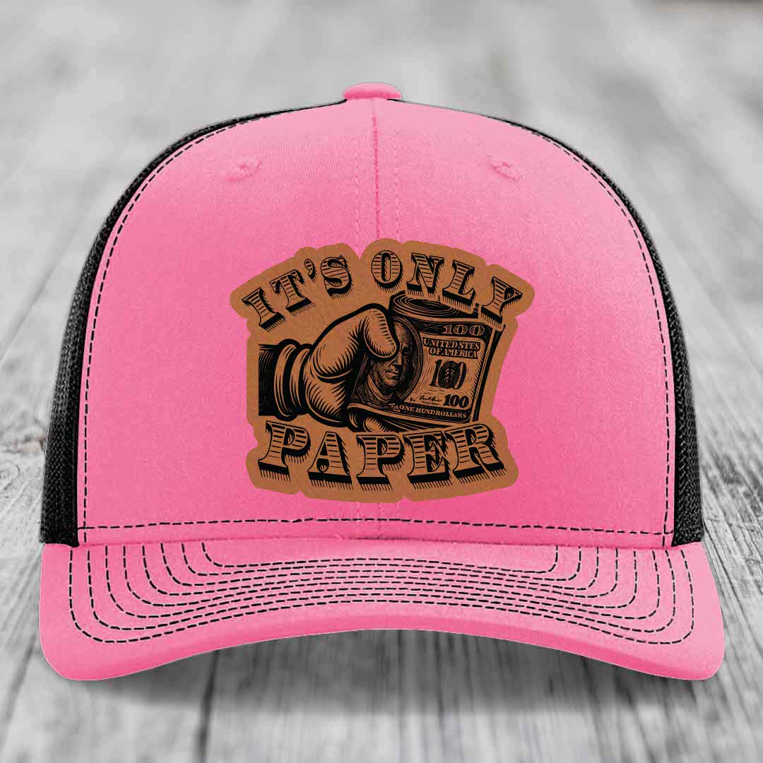 Its Only Paper - Leather Patch Hat - Rawhide to Black Patch - Richardson 112 Snapback Trucker Hat
