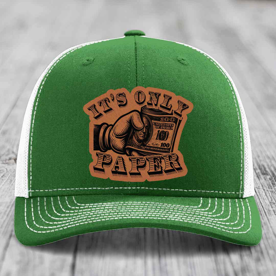 Its Only Paper - Leather Patch Hat - Rawhide to Black Patch - Richardson 112 Snapback Trucker Hat