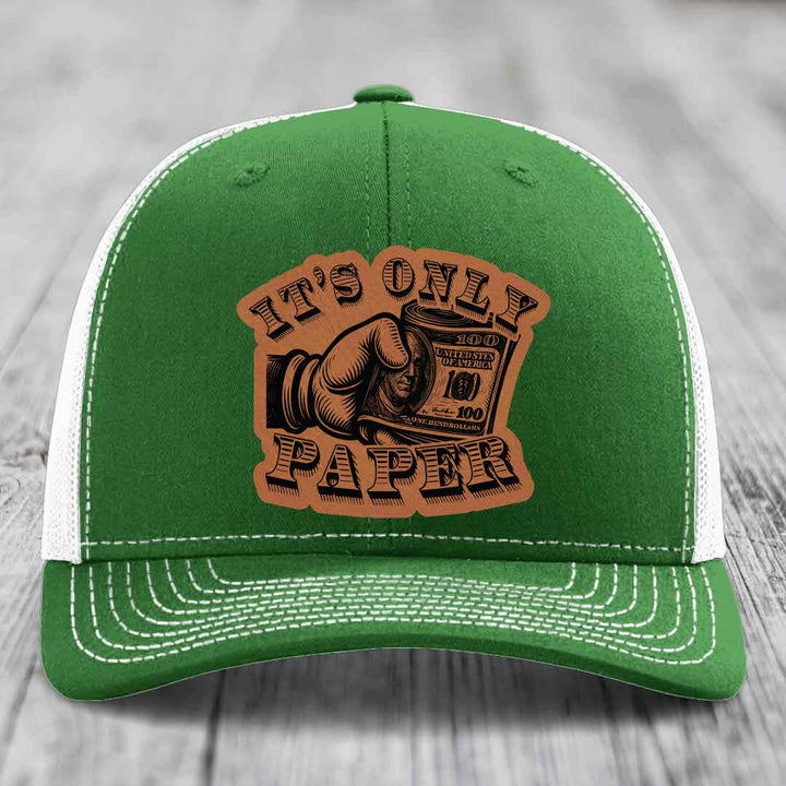 Its Only Paper - Leather Patch Hat - Rawhide to Black Patch - Richardson 112 Snapback Trucker Hat