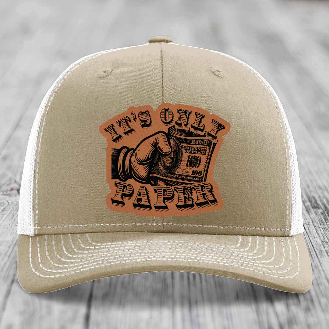 Its Only Paper - Leather Patch Hat - Rawhide to Black Patch - Richardson 112 Snapback Trucker Hat