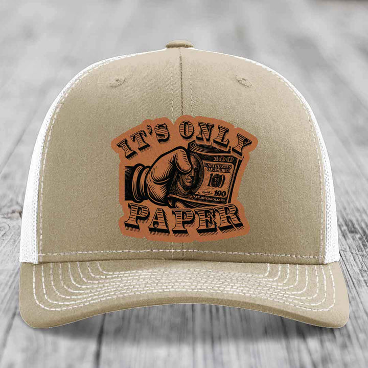 Its Only Paper - Leather Patch Hat - Rawhide to Black Patch - Richardson 112 Snapback Trucker Hat