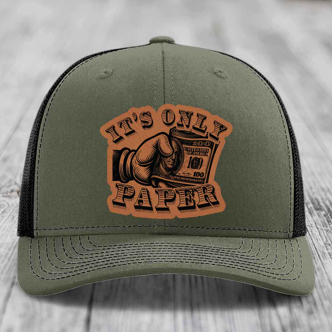 Its Only Paper - Leather Patch Hat - Rawhide to Black Patch - Richardson 112 Snapback Trucker Hat