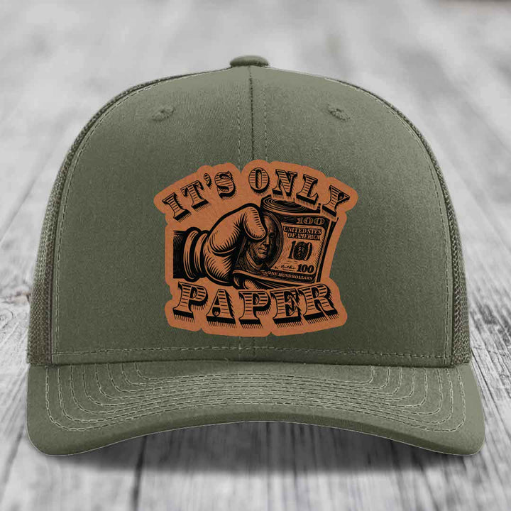 Its Only Paper - Leather Patch Hat - Rawhide to Black Patch - Richardson 112 Snapback Trucker Hat