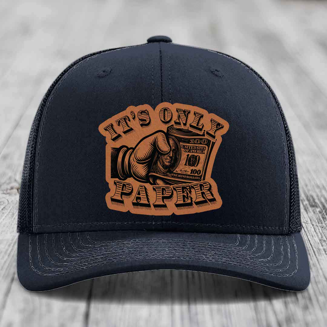 Its Only Paper - Leather Patch Hat - Rawhide to Black Patch - Richardson 112 Snapback Trucker Hat