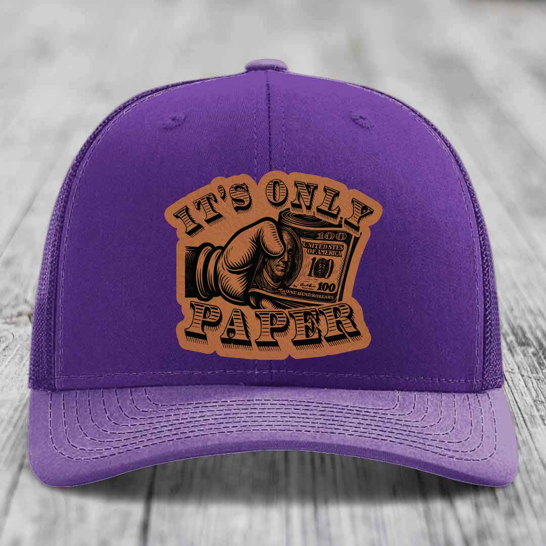Its Only Paper - Leather Patch Hat - Rawhide to Black Patch - Richardson 112 Snapback Trucker Hat