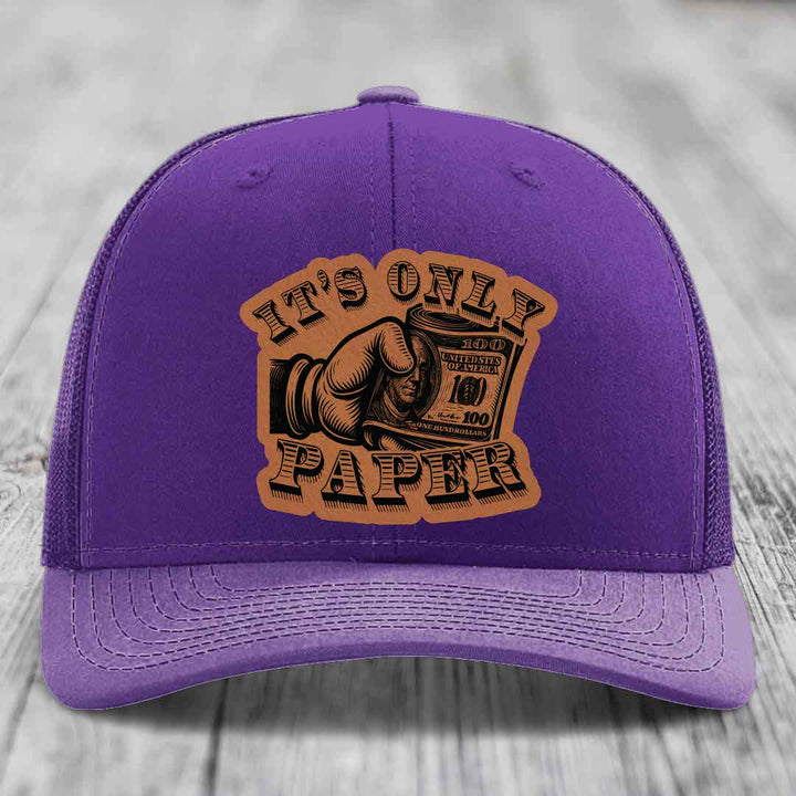 Its Only Paper - Leather Patch Hat - Rawhide to Black Patch - Richardson 112 Snapback Trucker Hat