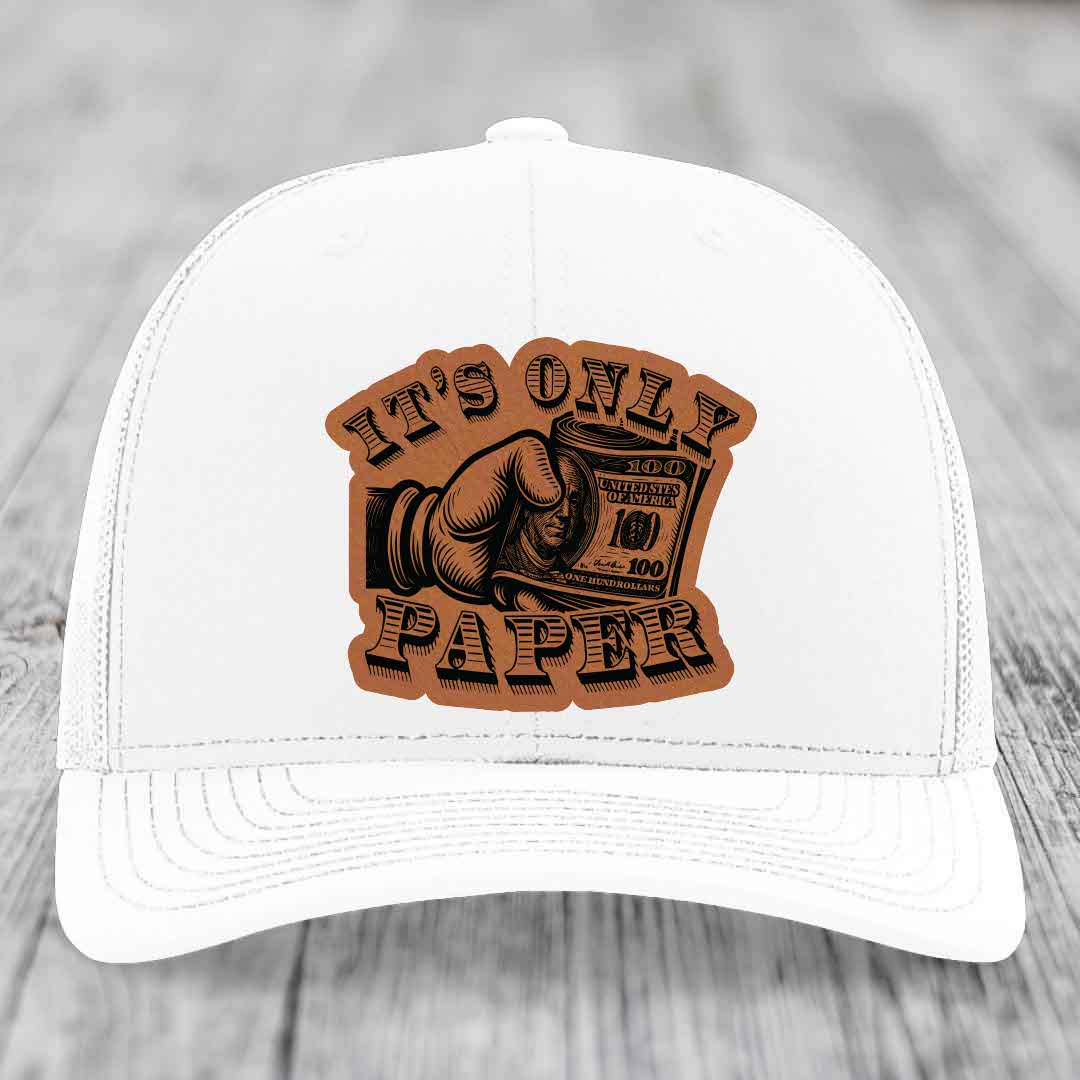 Its Only Paper - Leather Patch Hat - Rawhide to Black Patch - Richardson 112 Snapback Trucker Hat