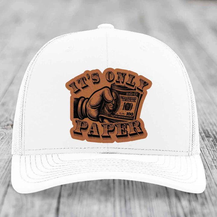 Its Only Paper - Leather Patch Hat - Rawhide to Black Patch - Richardson 112 Snapback Trucker Hat