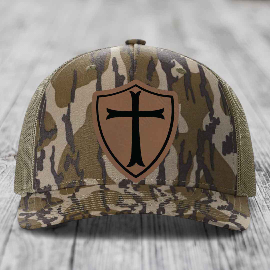 Knights Templar - Leather Patch Hat - Dark Brown to Black Patch - Richardson 112PFP Snapback Trucker Hat