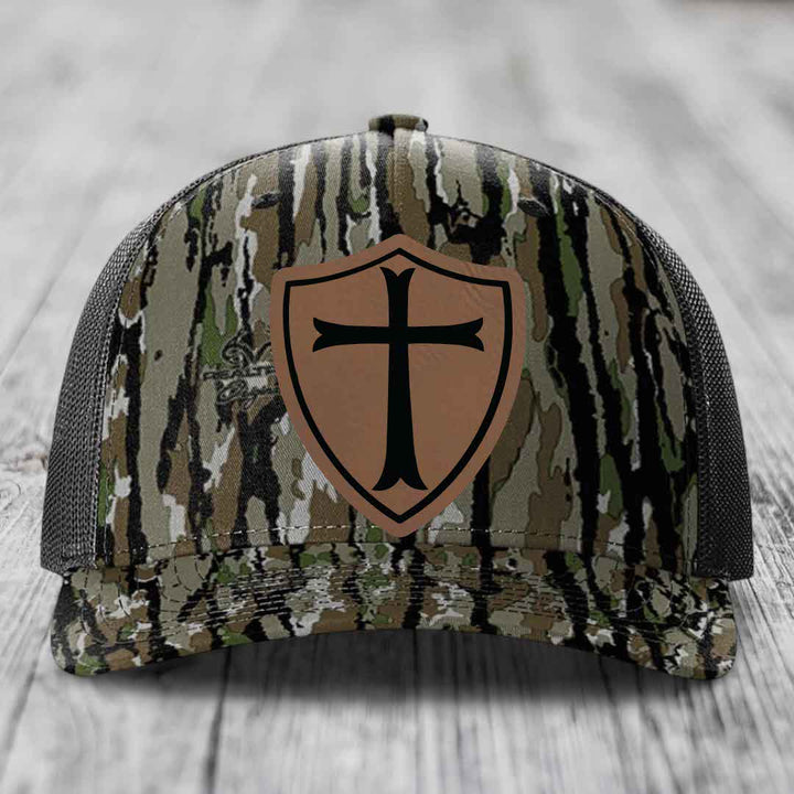 Knights Templar - Leather Patch Hat - Dark Brown to Black Patch - Richardson 112PFP Snapback Trucker Hat