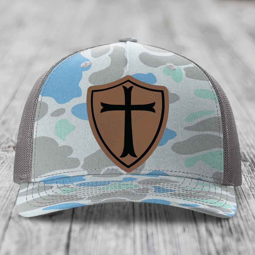 Knights Templar - Leather Patch Hat - Dark Brown to Black Patch - Richardson 112PFP Snapback Trucker Hat