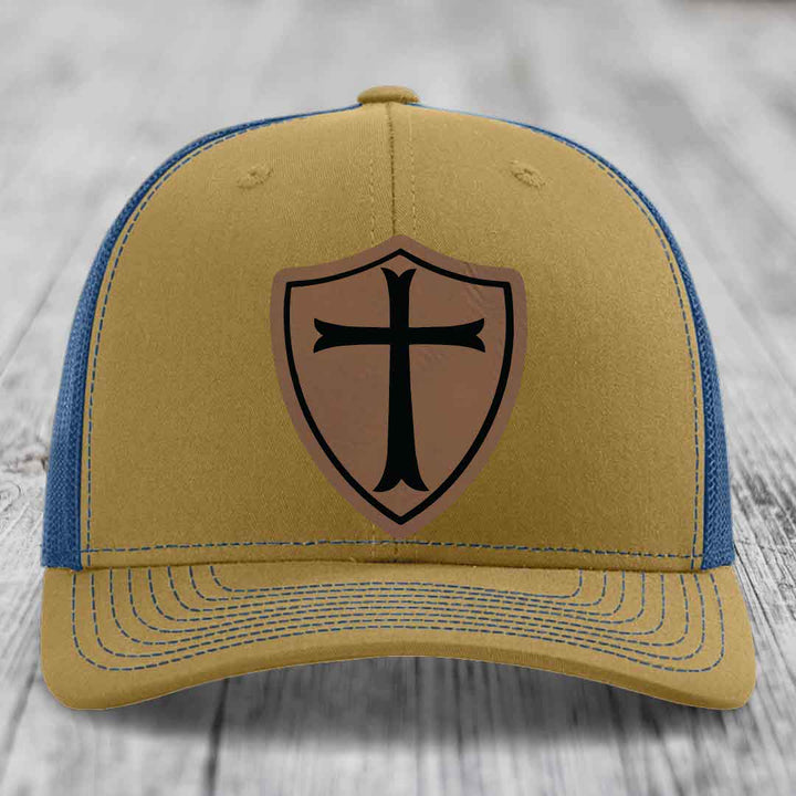 Knights Templar - Leather Patch Hat - Dark Brown to Black Patch - Richardson 112 Snapback Trucker Hat