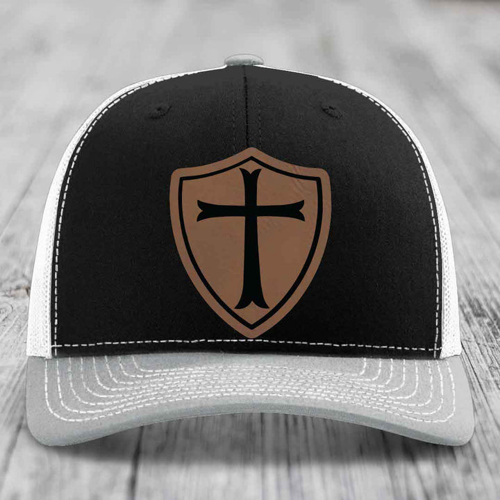 Knights Templar - Leather Patch Hat - Dark Brown to Black Patch - Richardson 112 Snapback Trucker Hat