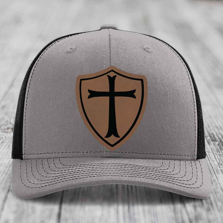 Knights Templar - Leather Patch Hat - Dark Brown to Black Patch - Richardson 112 Snapback Trucker Hat