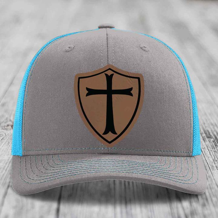 Knights Templar - Leather Patch Hat - Dark Brown to Black Patch - Richardson 112 Snapback Trucker Hat