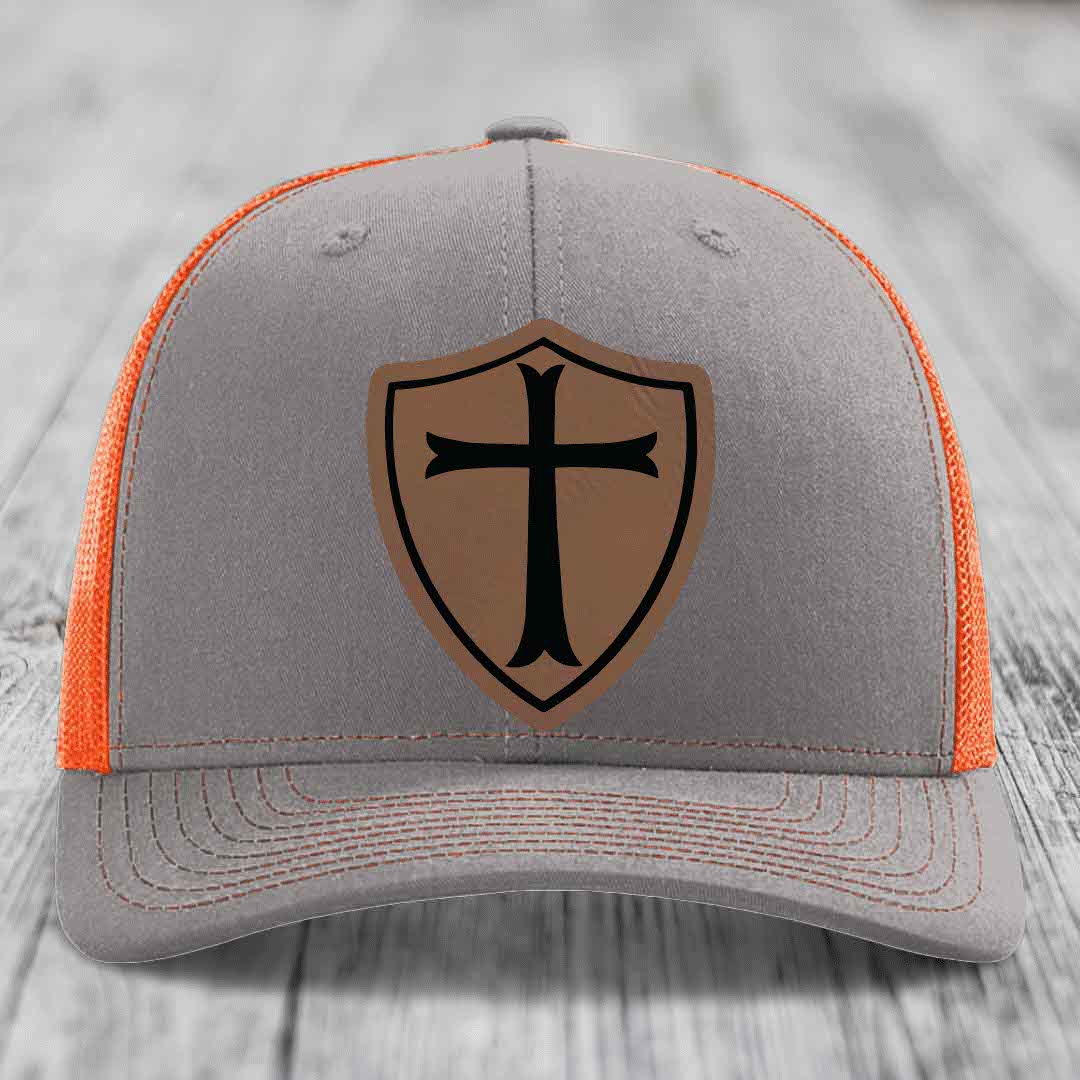 Knights Templar - Leather Patch Hat - Dark Brown to Black Patch - Richardson 112 Snapback Trucker Hat