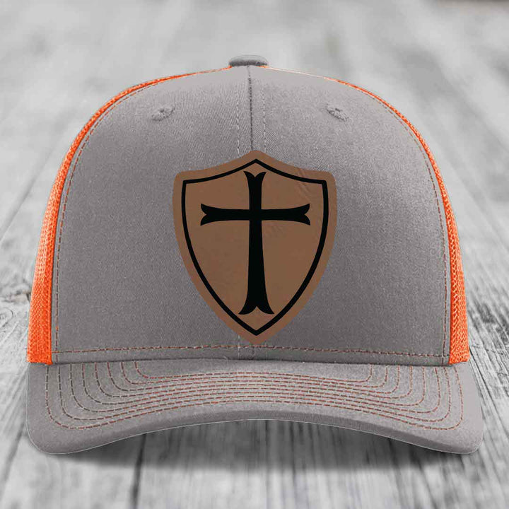 Knights Templar - Leather Patch Hat - Dark Brown to Black Patch - Richardson 112 Snapback Trucker Hat