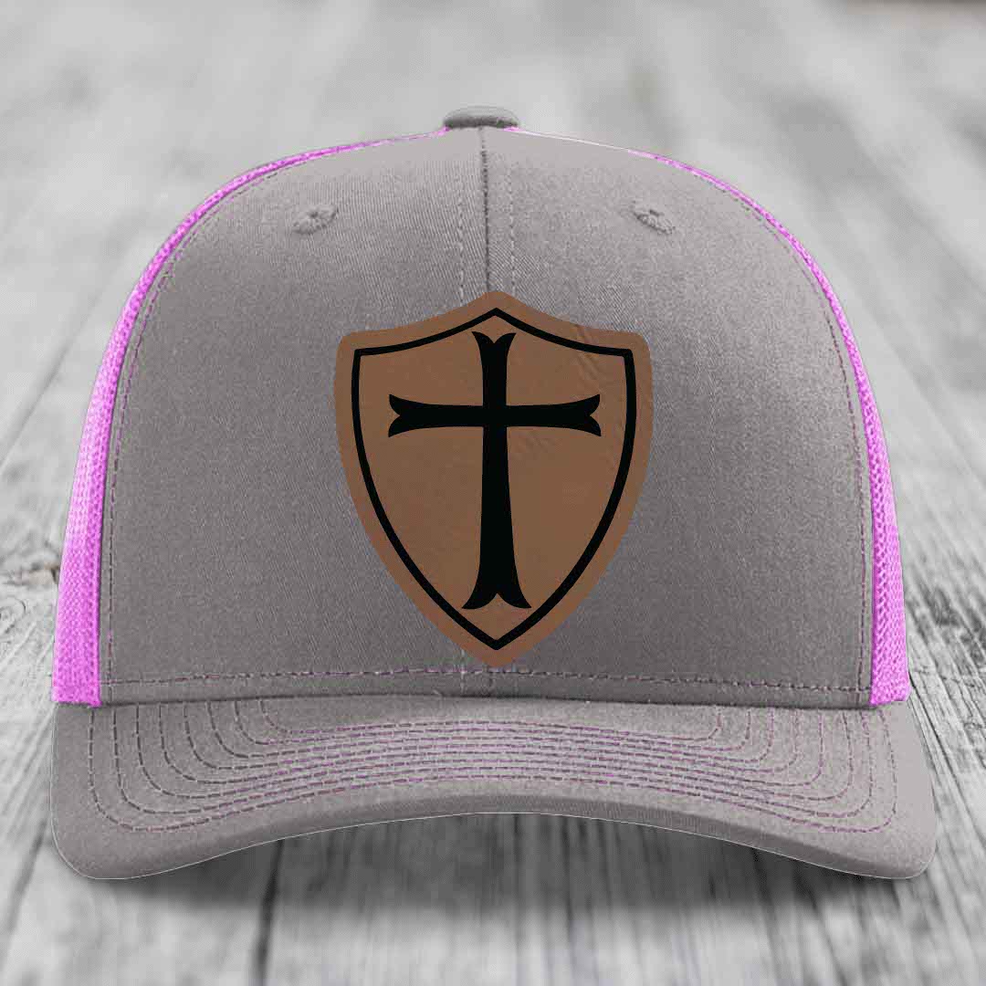 Knights Templar - Leather Patch Hat - Dark Brown to Black Patch - Richardson 112 Snapback Trucker Hat