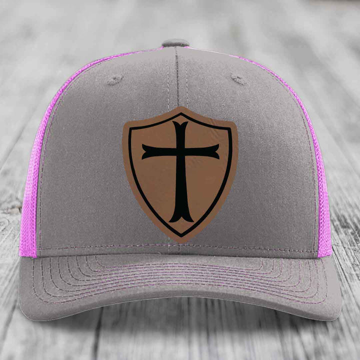 Knights Templar - Leather Patch Hat - Dark Brown to Black Patch - Richardson 112 Snapback Trucker Hat