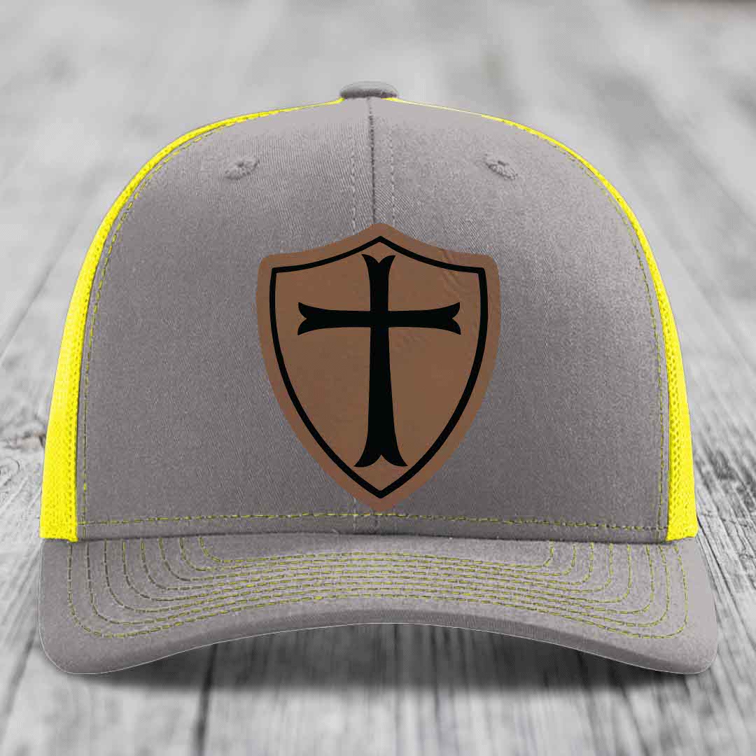 Knights Templar - Leather Patch Hat - Dark Brown to Black Patch - Richardson 112 Snapback Trucker Hat