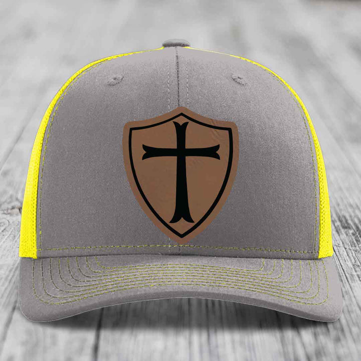 Knights Templar - Leather Patch Hat - Dark Brown to Black Patch - Richardson 112 Snapback Trucker Hat