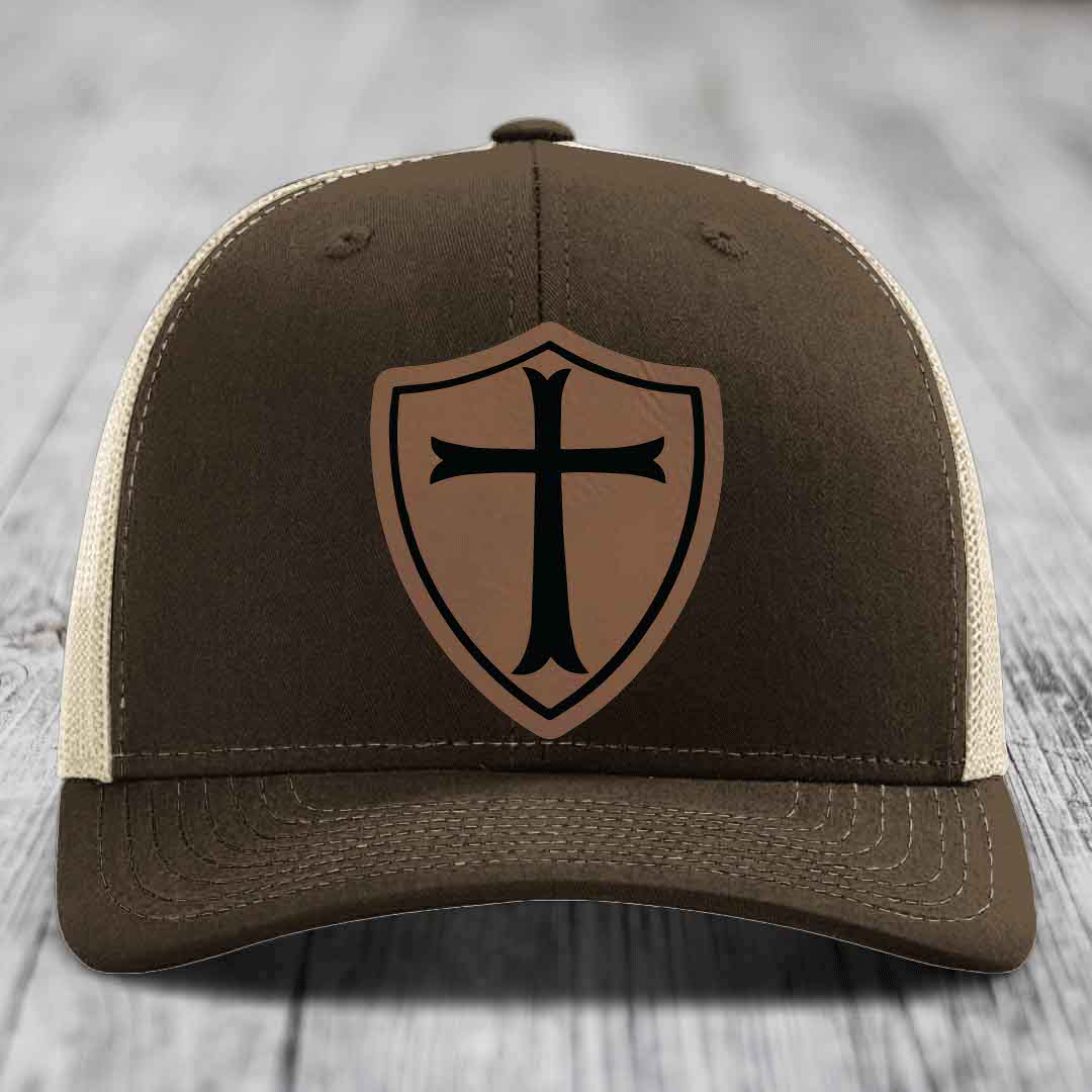 Knights Templar - Leather Patch Hat - Dark Brown to Black Patch - Richardson 112 Snapback Trucker Hat