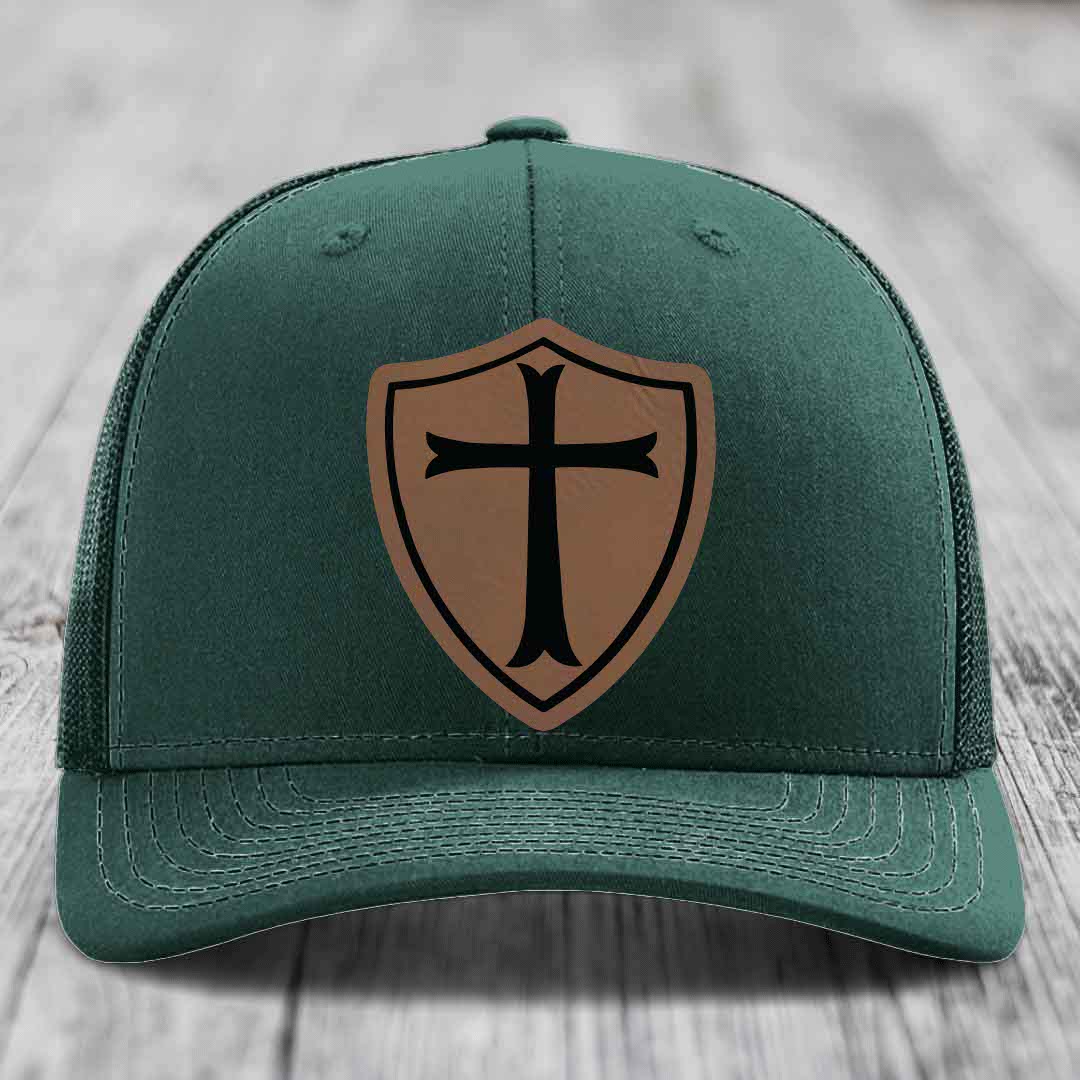 Knights Templar - Leather Patch Hat - Dark Brown to Black Patch - Richardson 112 Snapback Trucker Hat