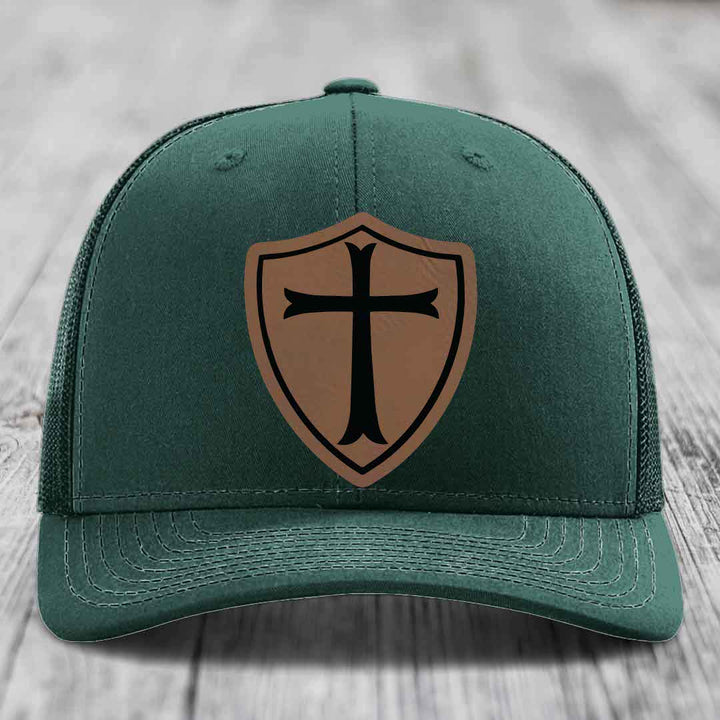 Knights Templar - Leather Patch Hat - Dark Brown to Black Patch - Richardson 112 Snapback Trucker Hat