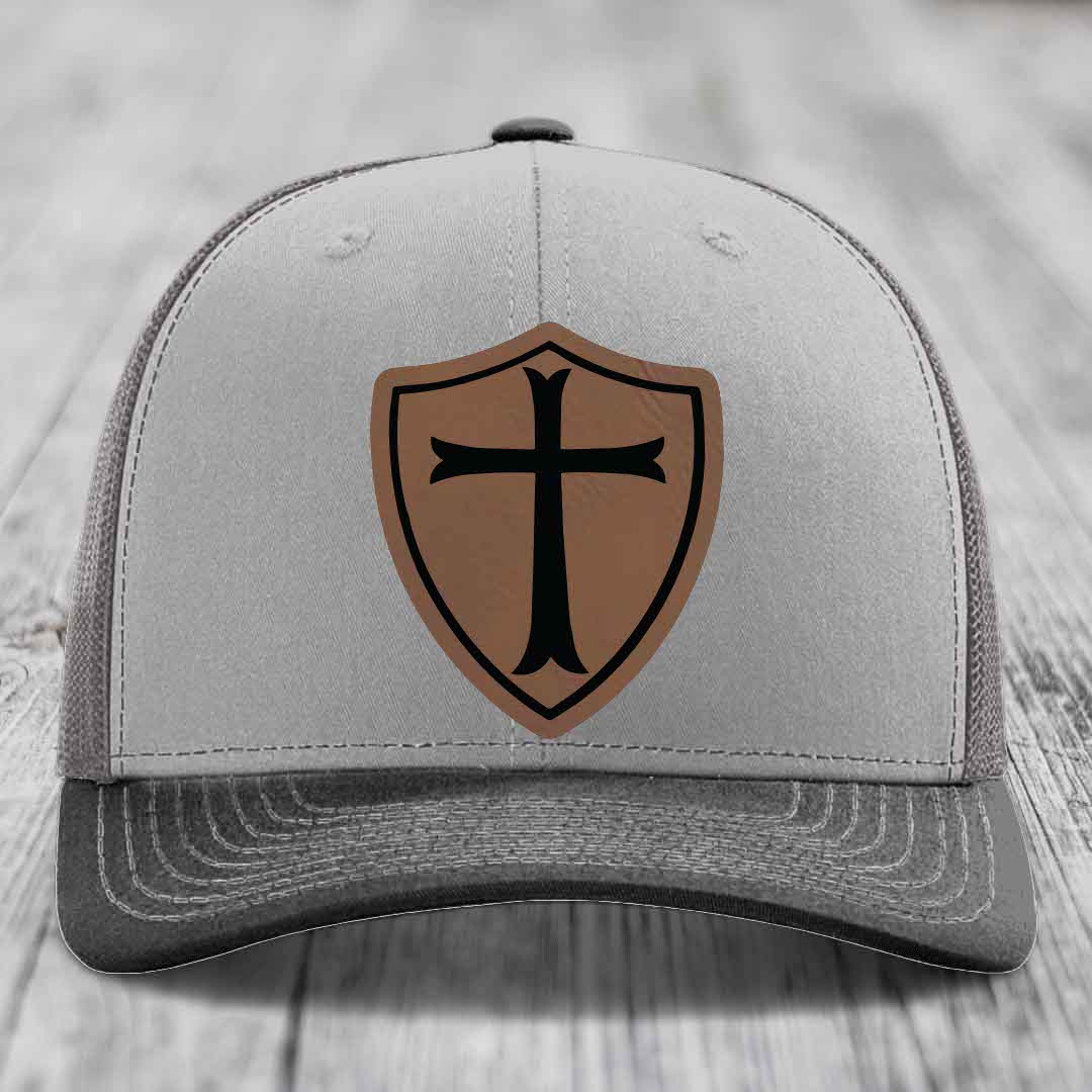 Knights Templar - Leather Patch Hat - Dark Brown to Black Patch - Richardson 112 Snapback Trucker Hat