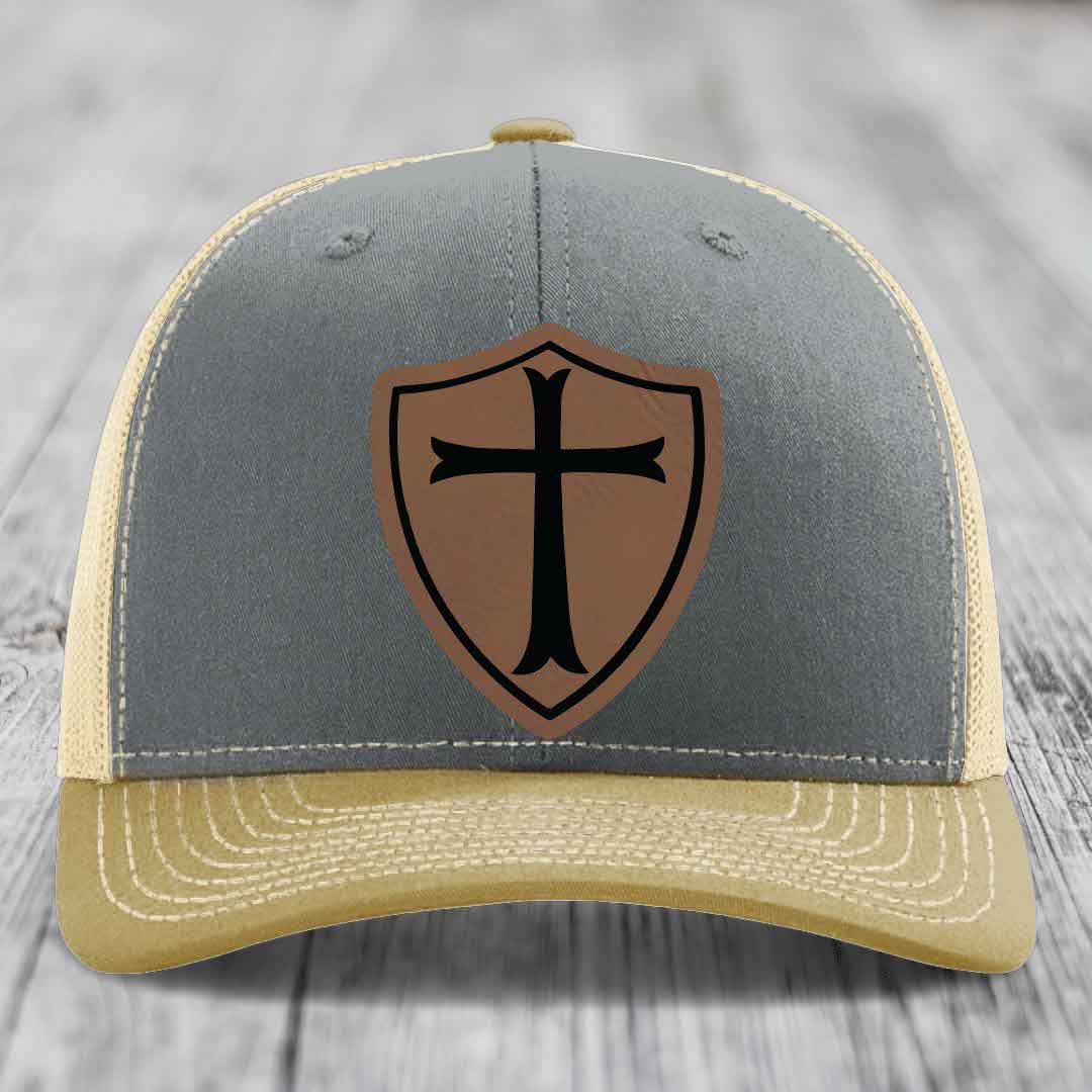 Knights Templar - Leather Patch Hat - Dark Brown to Black Patch - Richardson 112 Snapback Trucker Hat