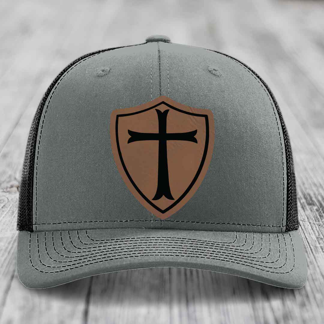 Knights Templar - Leather Patch Hat - Dark Brown to Black Patch - Richardson 112 Snapback Trucker Hat