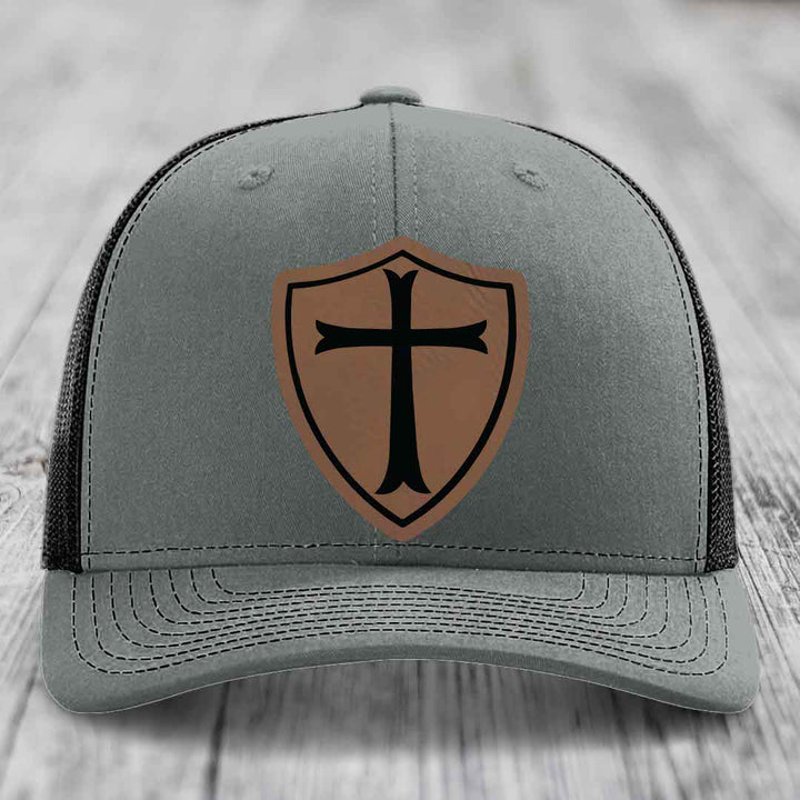 Knights Templar - Leather Patch Hat - Dark Brown to Black Patch - Richardson 112 Snapback Trucker Hat