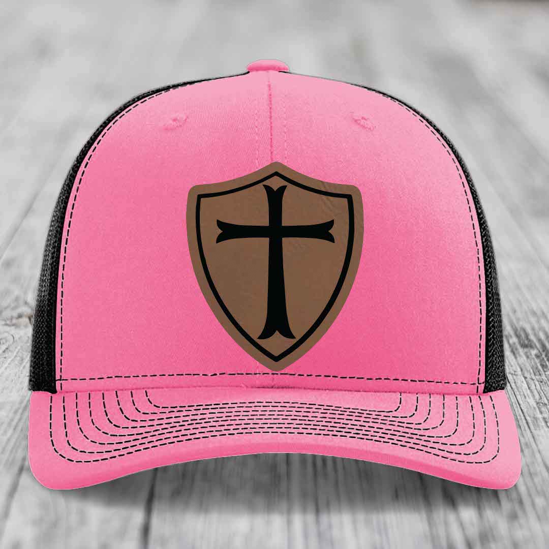 Knights Templar - Leather Patch Hat - Dark Brown to Black Patch - Richardson 112 Snapback Trucker Hat