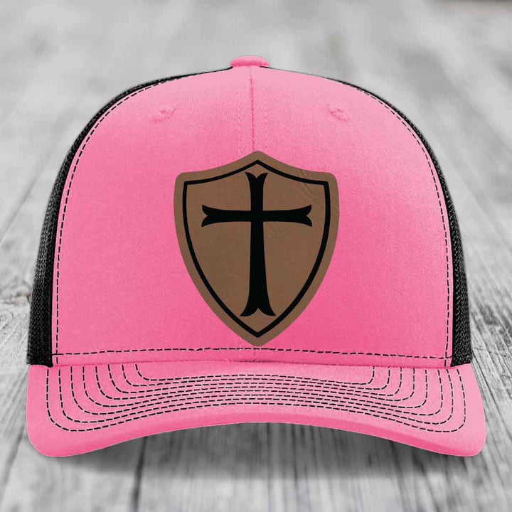 Knights Templar - Leather Patch Hat - Dark Brown to Black Patch - Richardson 112 Snapback Trucker Hat