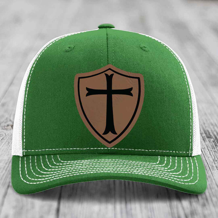 Knights Templar - Leather Patch Hat - Dark Brown to Black Patch - Richardson 112 Snapback Trucker Hat