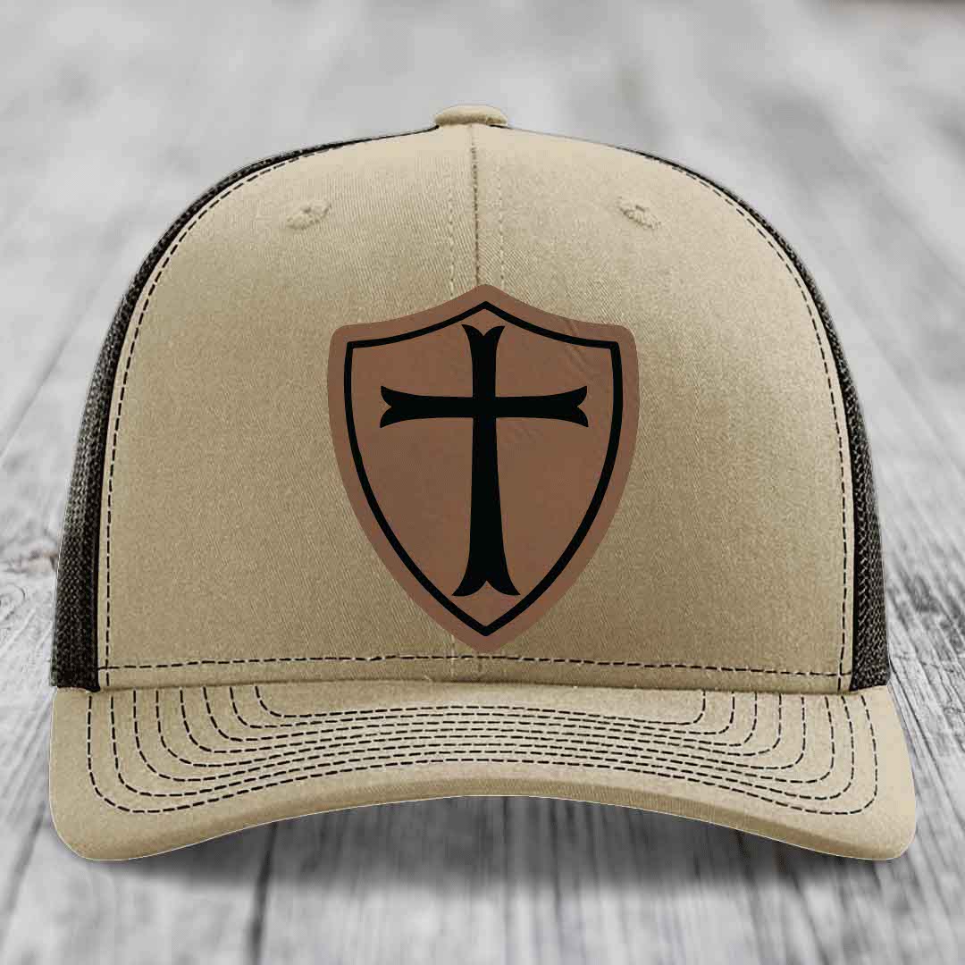 Knights Templar - Leather Patch Hat - Dark Brown to Black Patch - Richardson 112 Snapback Trucker Hat