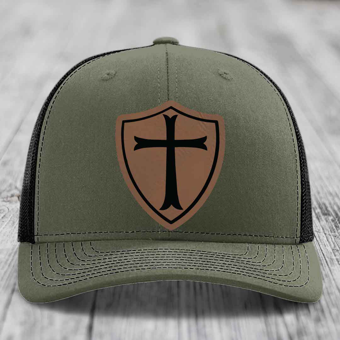 Knights Templar - Leather Patch Hat - Dark Brown to Black Patch - Richardson 112 Snapback Trucker Hat